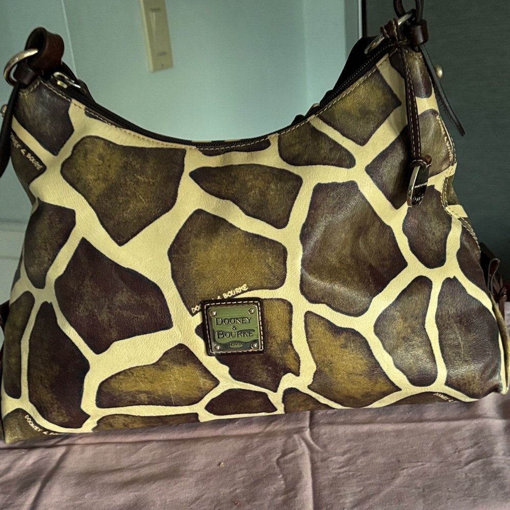 Dooney & Bourke Tan and Brown Giraffe Print Hobo Bag